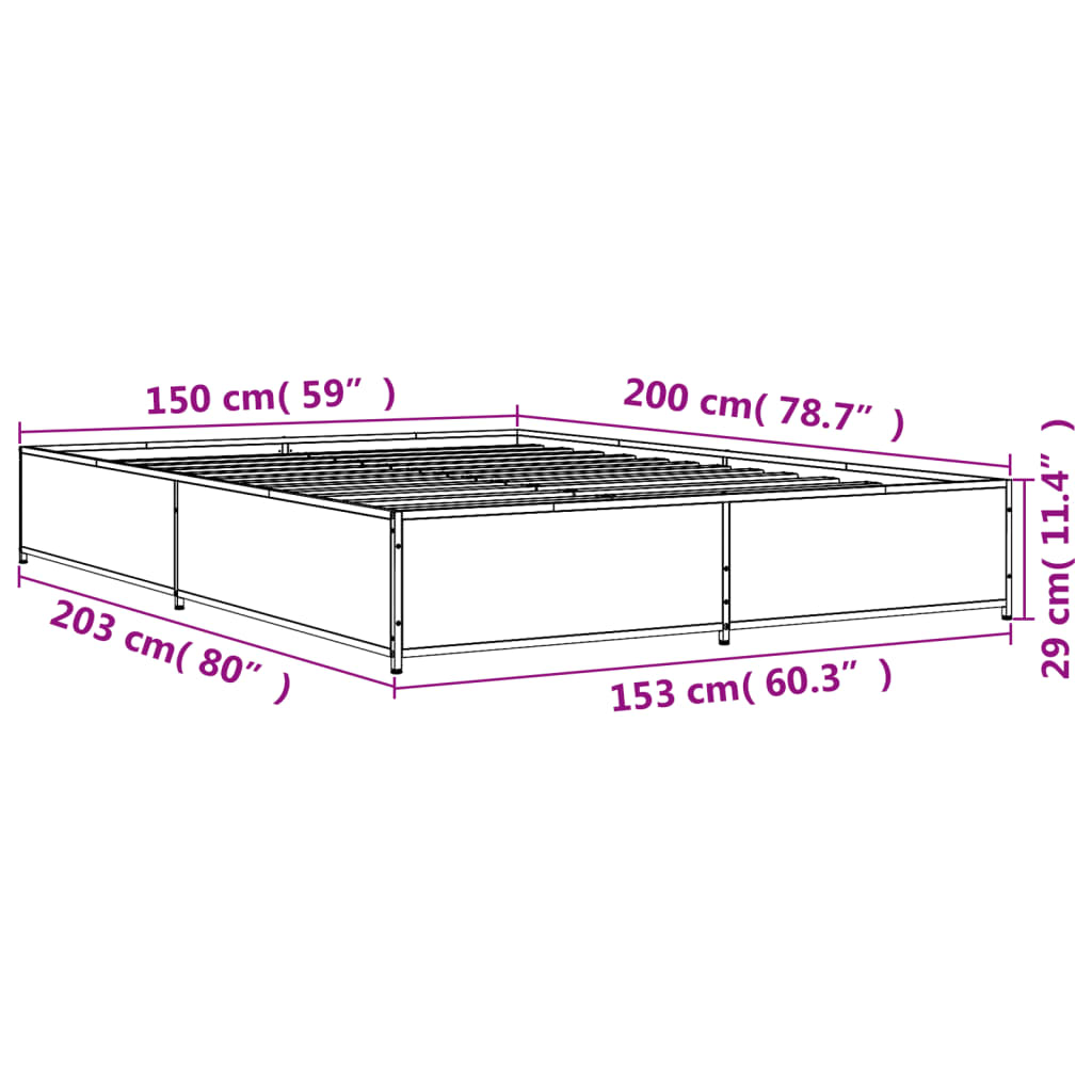 vidaXL Sengeramme røkt eik 150x200 cm konstruert tre og metall