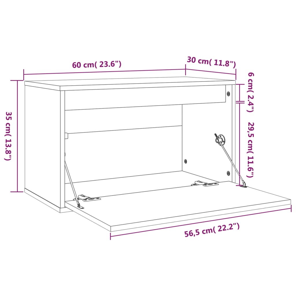 vidaXL Veggskap hvit 60x30x35 cm heltre furu