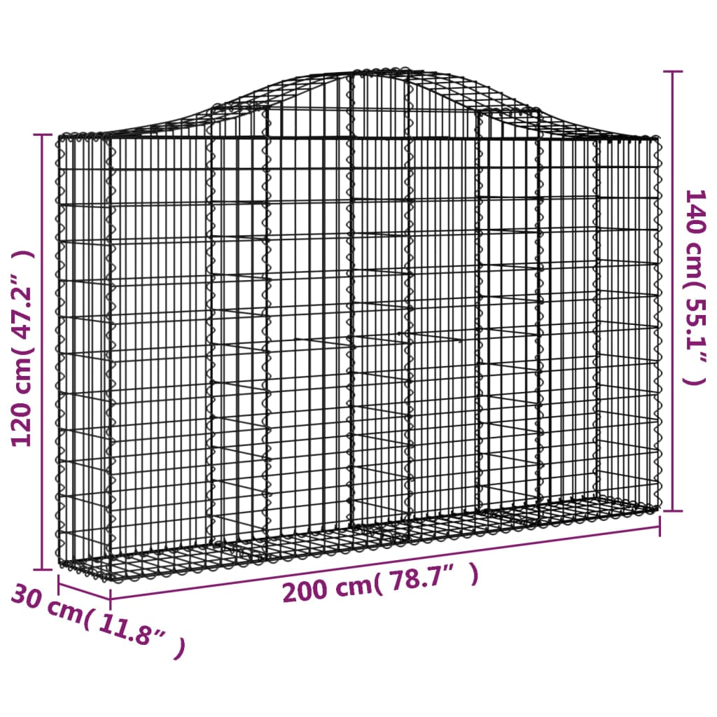 vidaXL Gabionkurver buede 8 stk 200x30x120/140 cm galvanisert jern