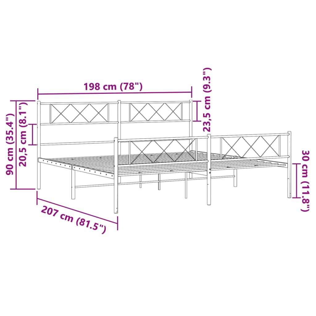 vidaXL Sengeramme i metall med hode- og fotgavl hvit 193x203 cm