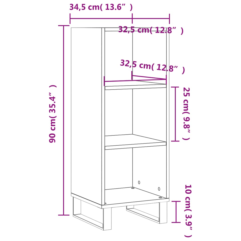 vidaXL Skjenk hvit 34,5x32,5x90 cm konstruert tre