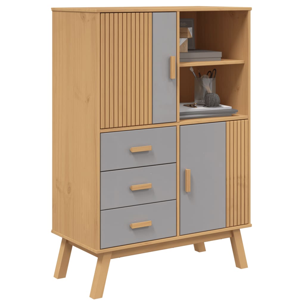 vidaXL Highboard OLDEN grå og brun 85x43x125 cm heltre furu