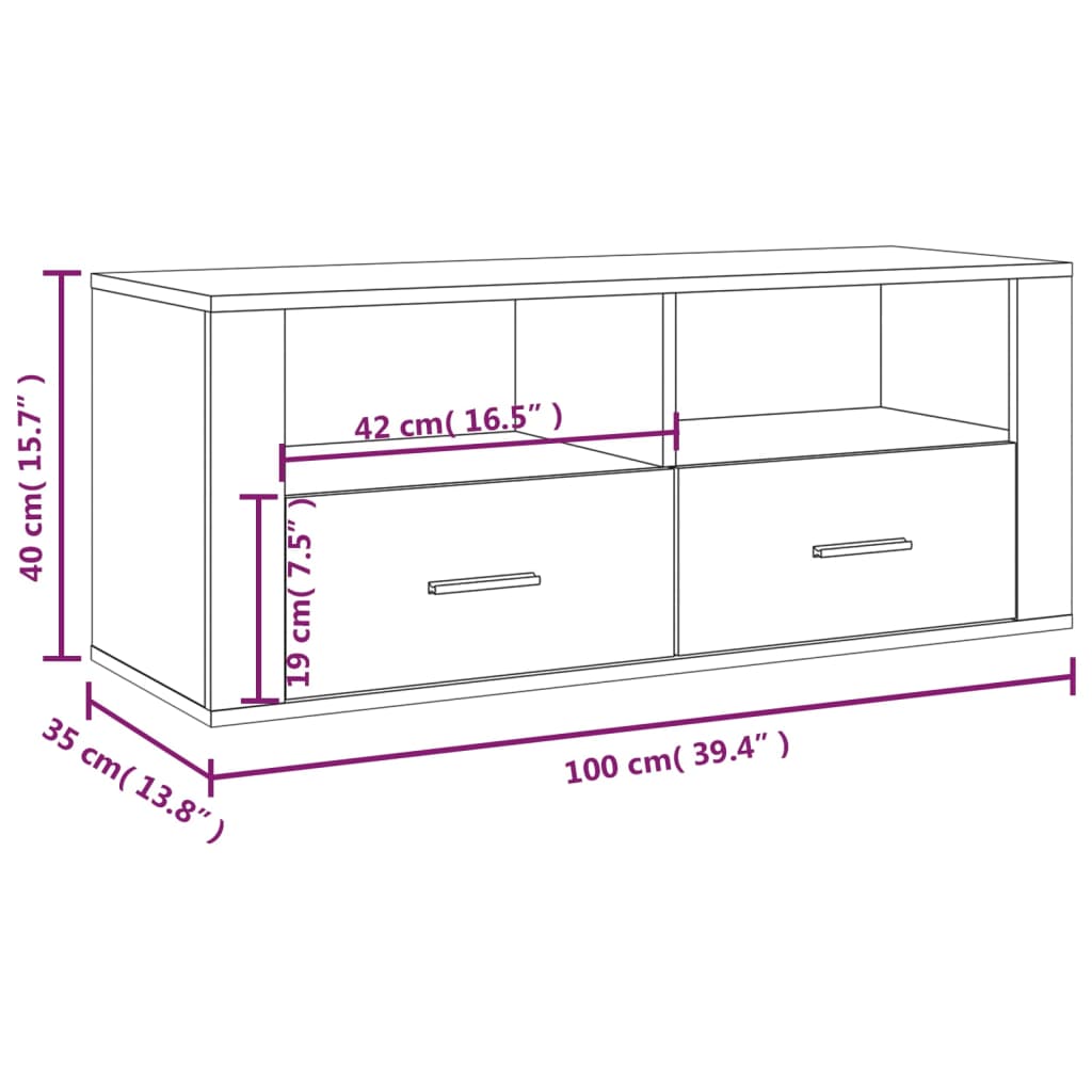 vidaXL TV-benk hvit 100x35x40 cm konstruert tre