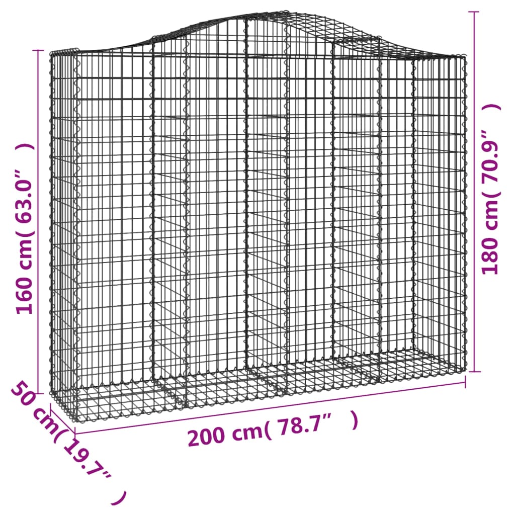 vidaXL Gabionkurver buede 18 stk 200x50x160/180 cm galvanisert jern