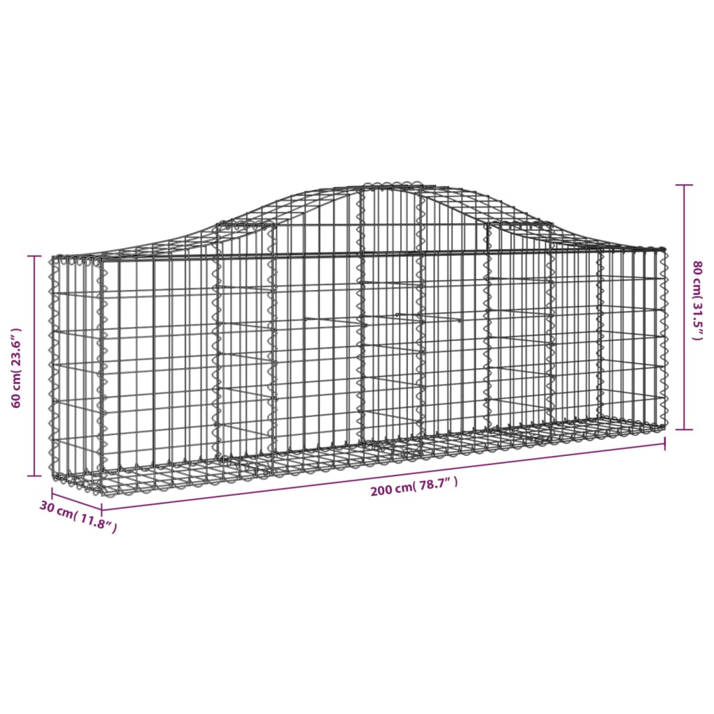 vidaXL Gabionkurver buede 25 stk 200x30x60/80 cm galvanisert jern