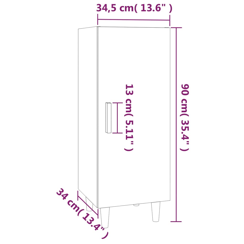 vidaXL Skjenk svart 34,5x34x90 cm konstruert tre