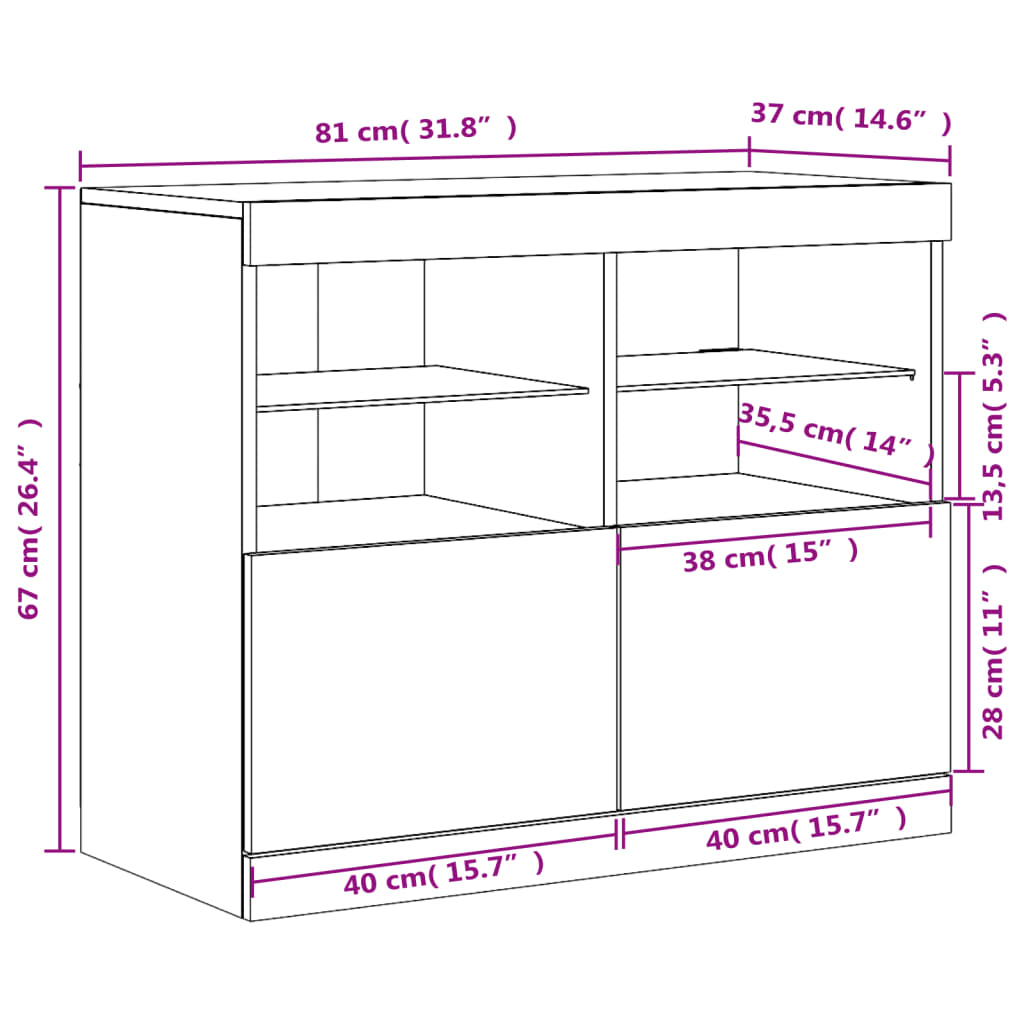 vidaXL Skjenk med LED-lys sonoma eik 81x37x67 cm