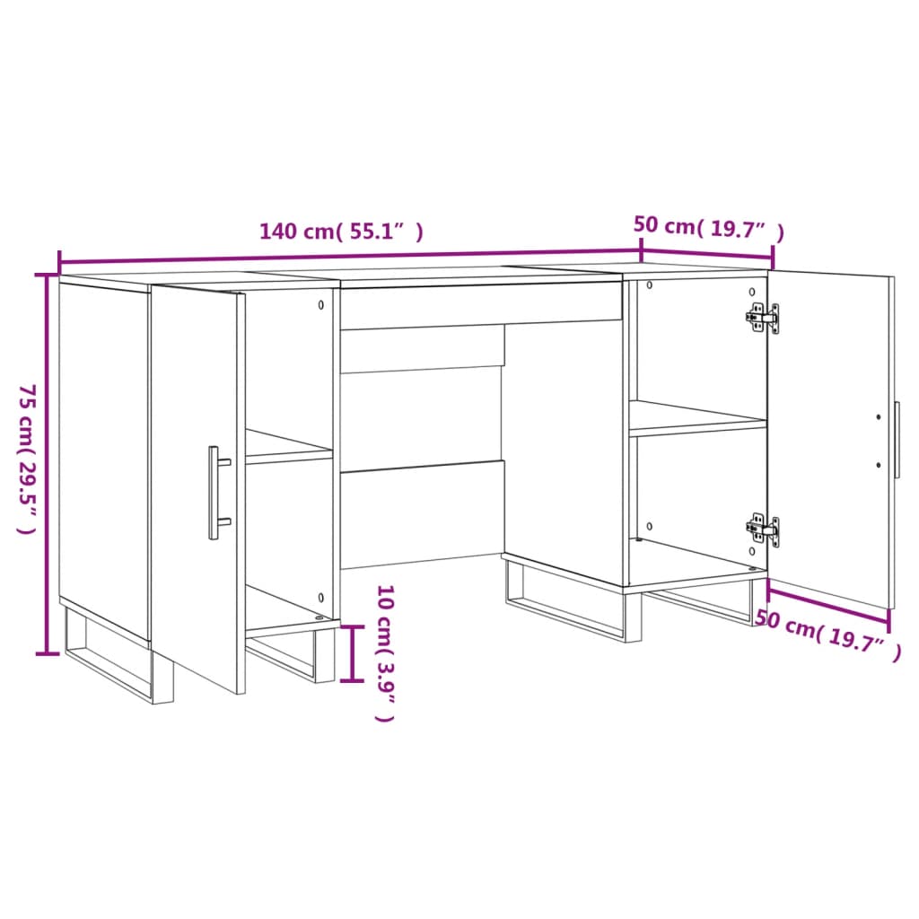 vidaXL Skrivebord høyglans hvit 140x50x75 cm konstruert tre