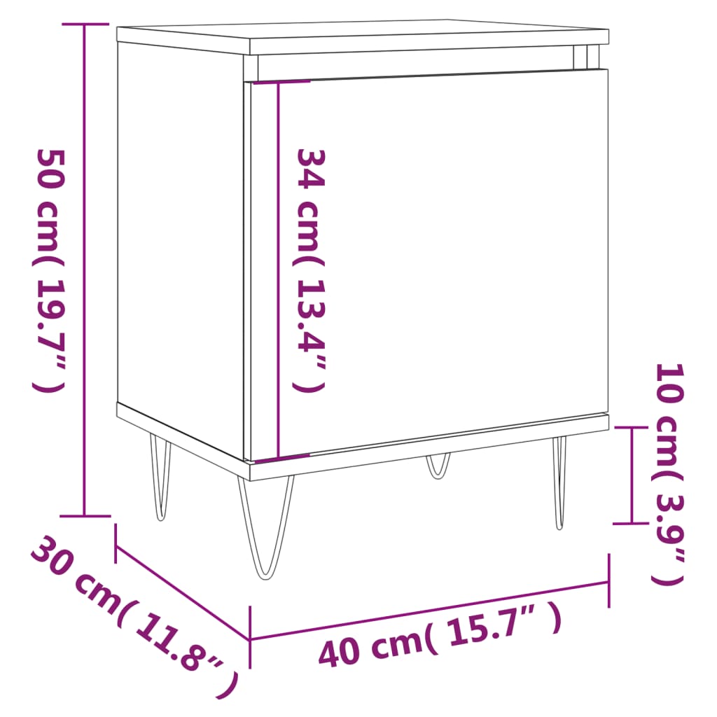 vidaXL Nattbord hvit 40x30x50 cm konstruert tre