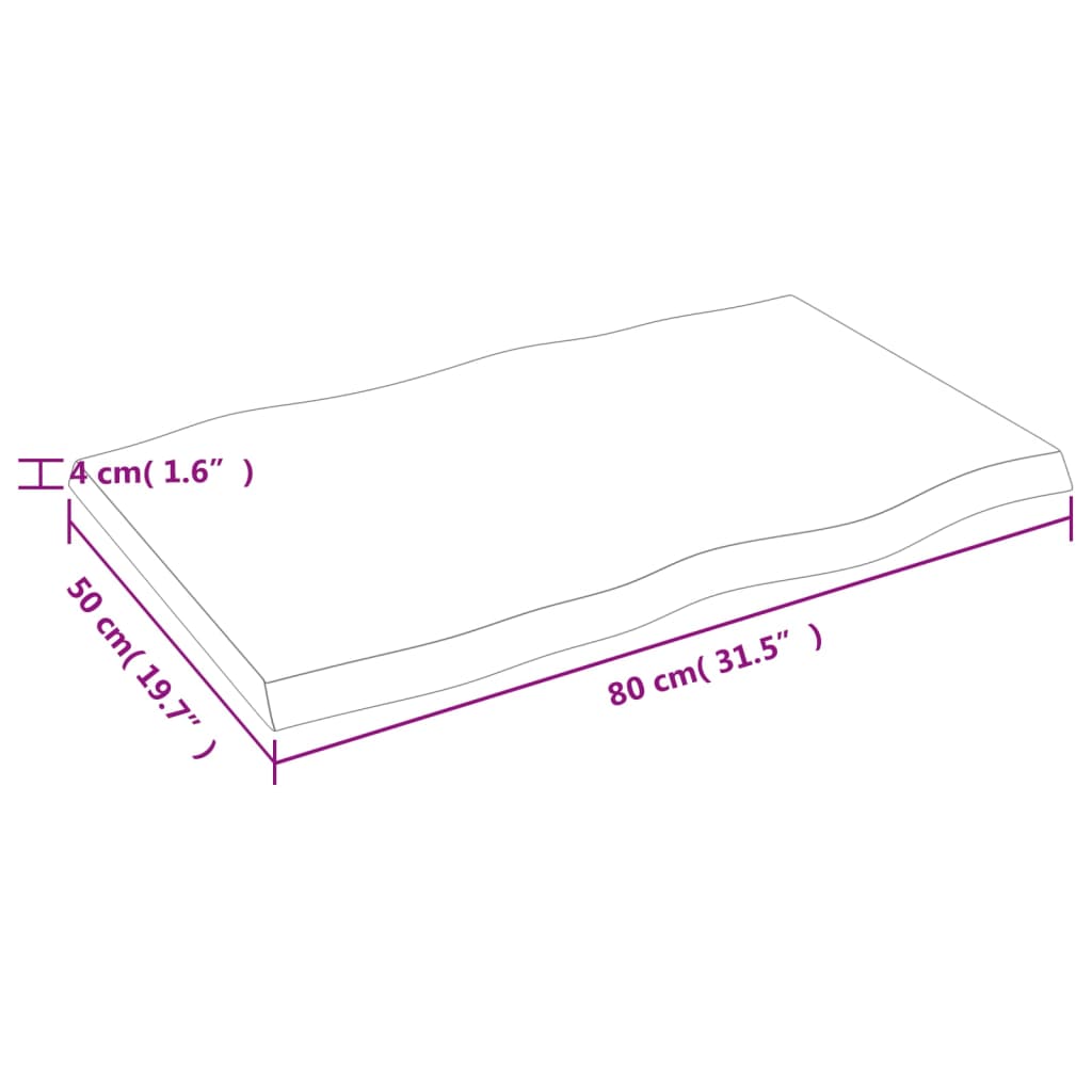 vidaXL Bordplate 80x50x(2-4) cm ubehandlet heltre eik naturlig kant