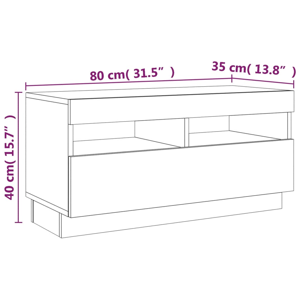 vidaXL TV-benk med LED-lys brun eik 80x35x40 cm