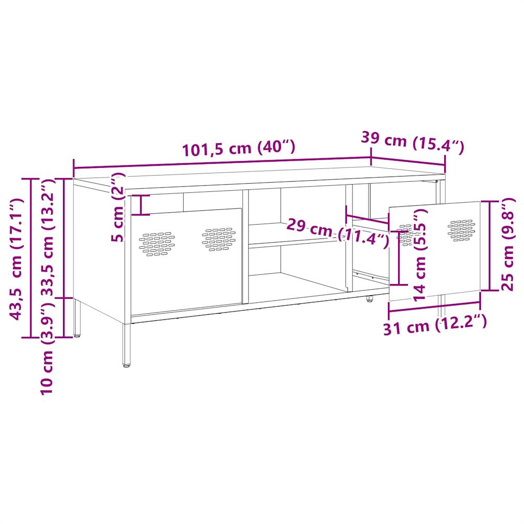 vidaXL TV-benk rosa 101,5x39x43,5 cm kaldvalset stål