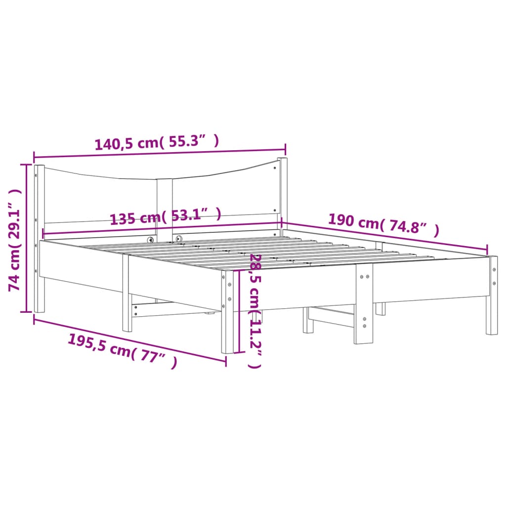 vidaXL Sengeramme uten madrass brun 135x190 cm heltre furu