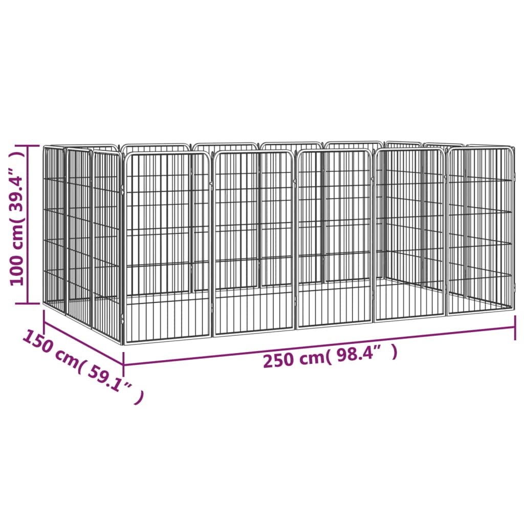 vidaXL Hundegrind med 16 paneler svart 50x100 cm pulverlakkert stål