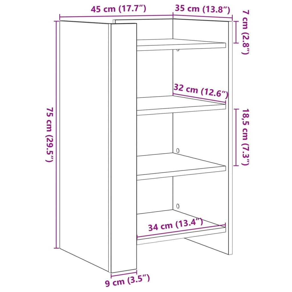 vidaXL Skjenk sonoma eik 45x35x75 cm konstruert tre