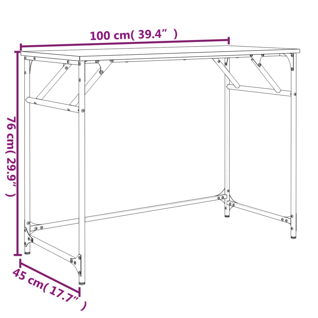 vidaXL Bord røkt eik 100x45x76 cm konstruert tre pulverlakkert stål