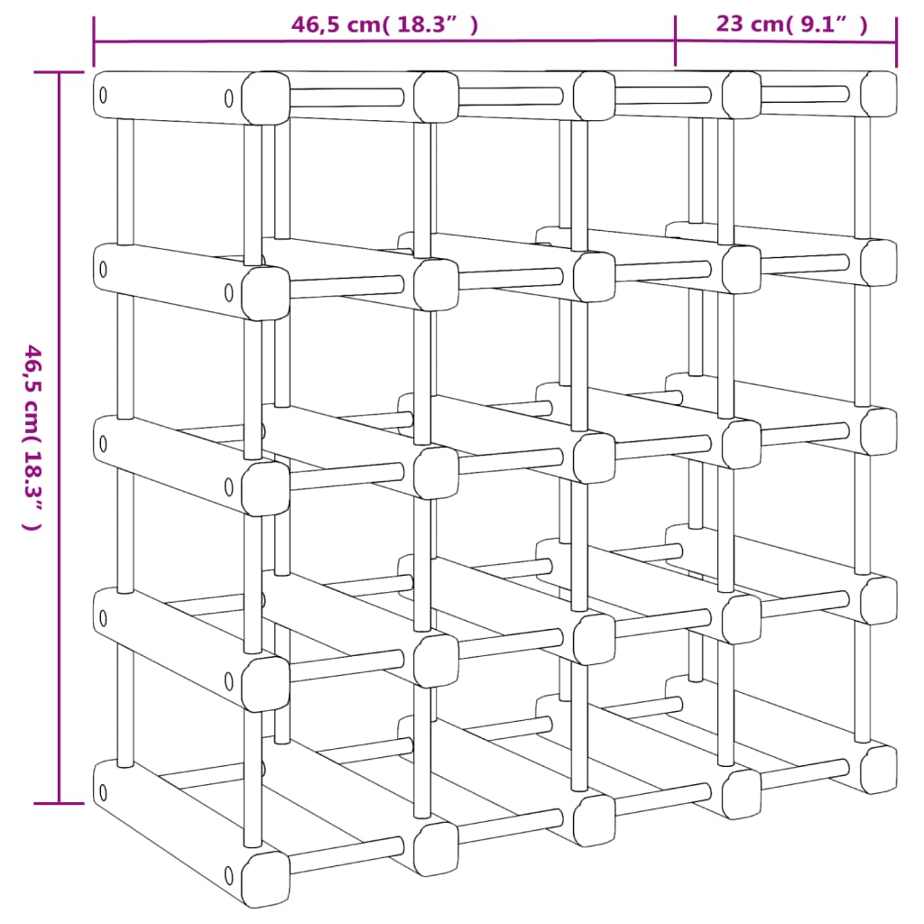 vidaXL Vinstativ for 20 flasker 46,5x23x46,5 cm heltre furu