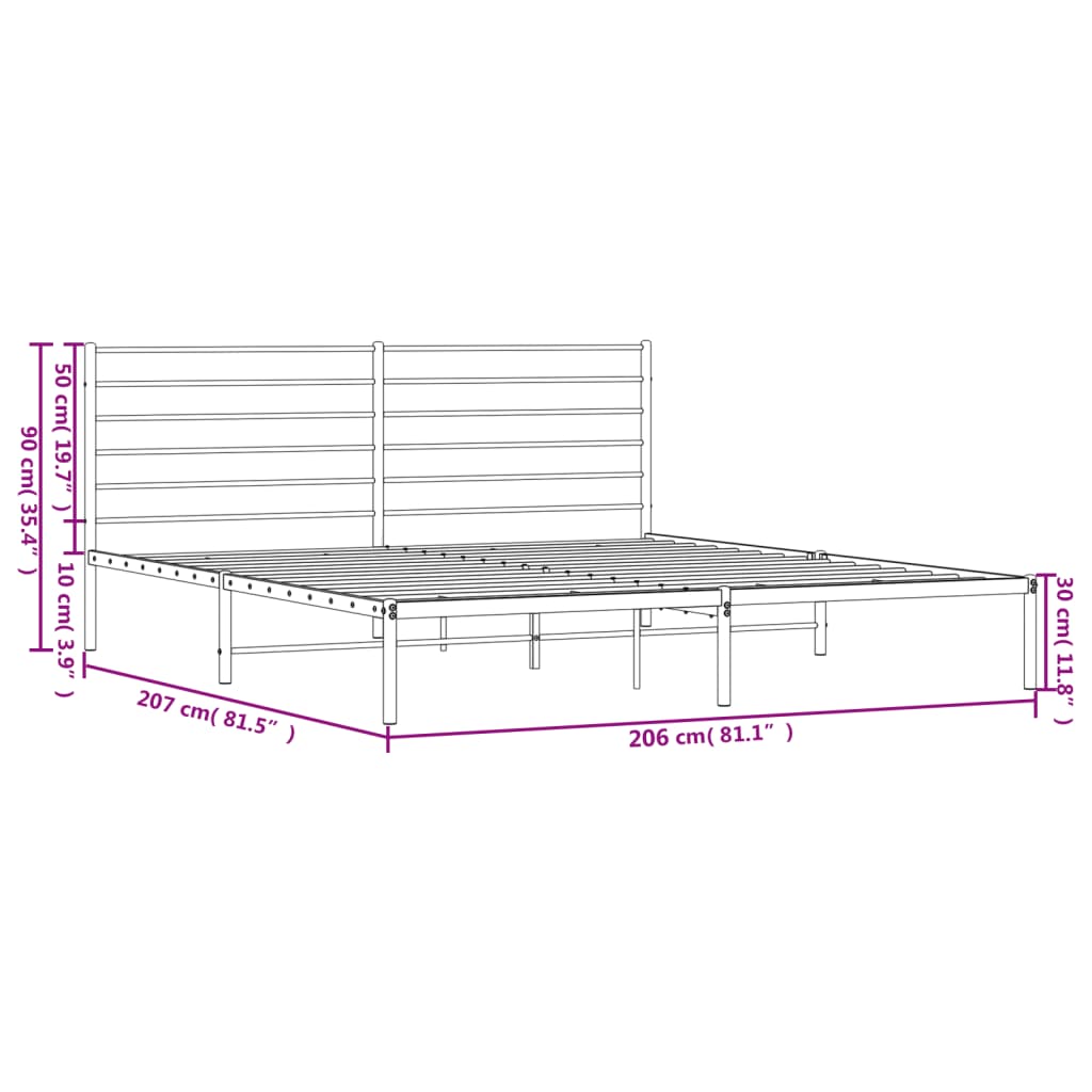 vidaXL Sengeramme i metall med sengegavl hvit 200x200 cm