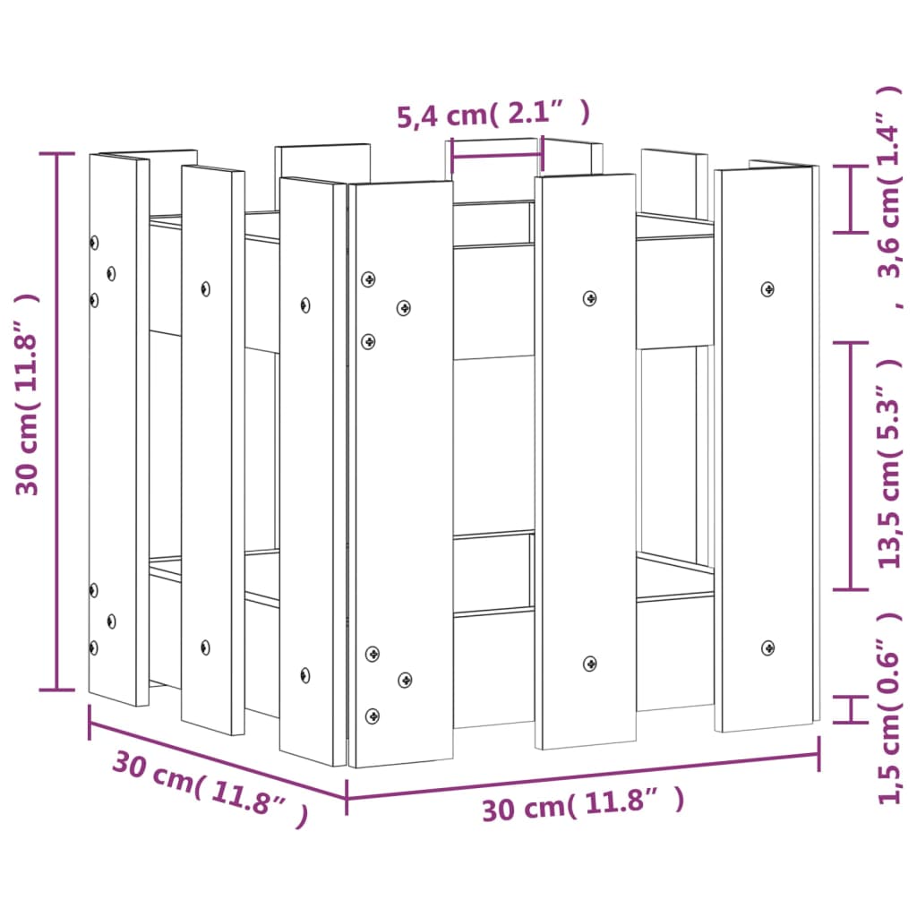 vidaXL Plantekasse med gjerdedesign 30x30x30 cm heltre furu