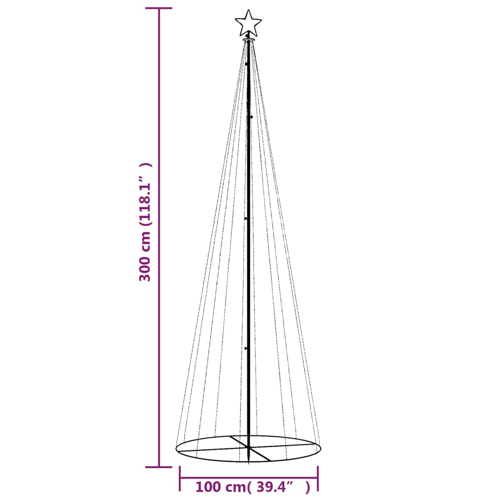 vidaXL Juletre kjegleformet kaldhvit 310 lysdioder 100x300 cm