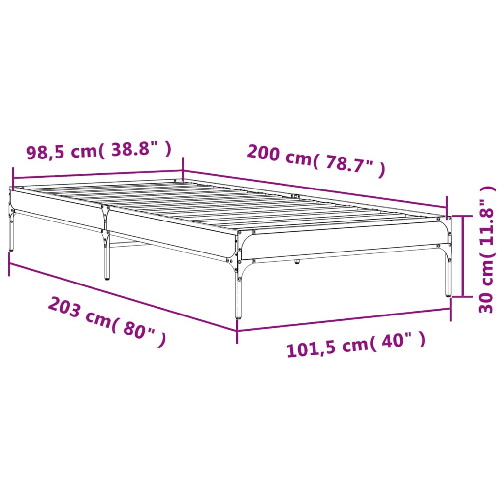 vidaXL Sengeramme røkt eik 100x200 cm konstruert tre og metall