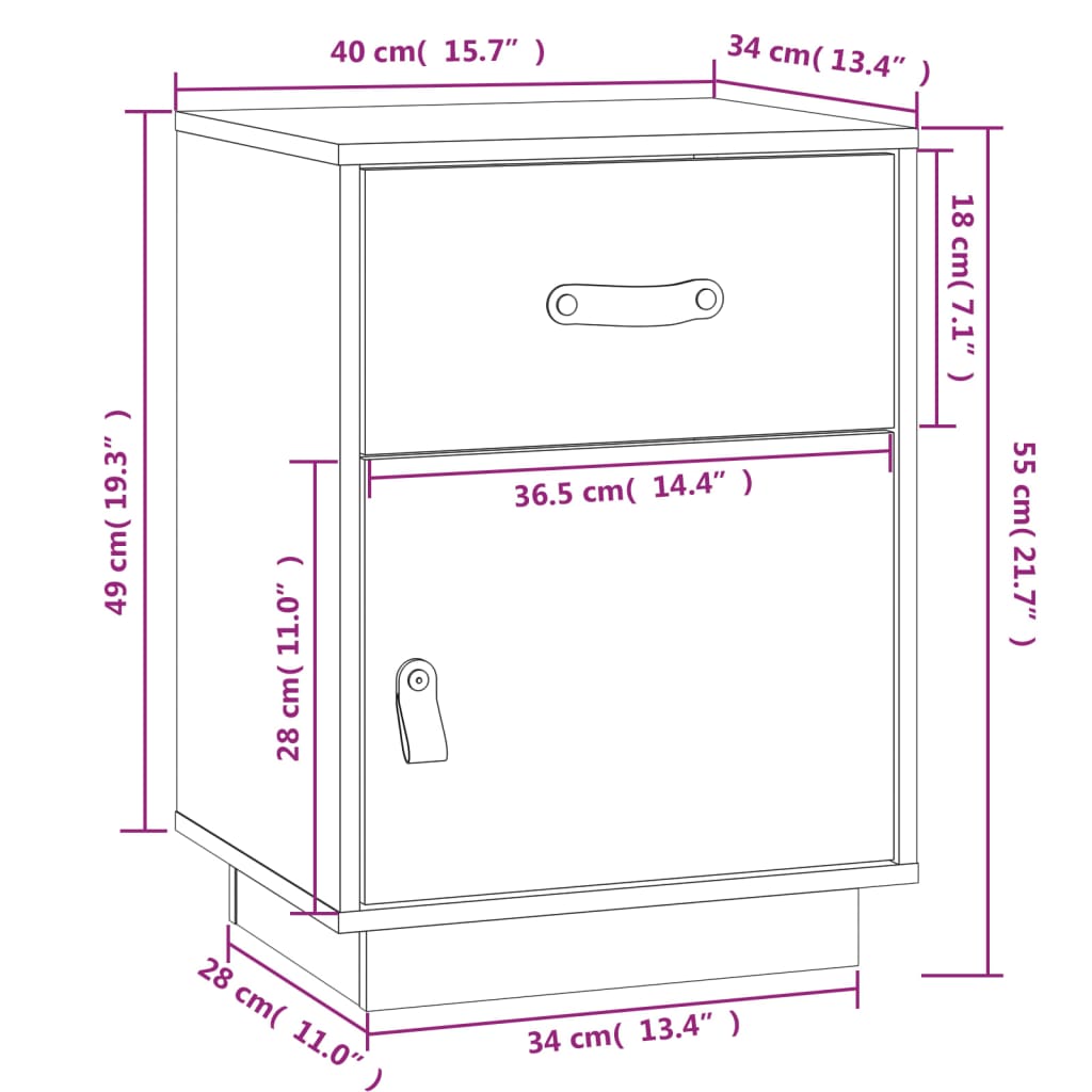 vidaXL Nattbord 2 stk svart 40x34x55 cm heltre furu