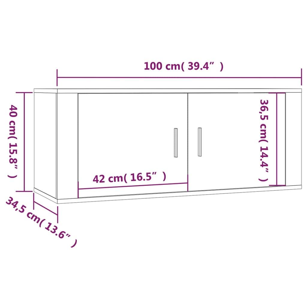 vidaXL Vegghengt TV-benk høyglans hvit 100x34,5x40 cm