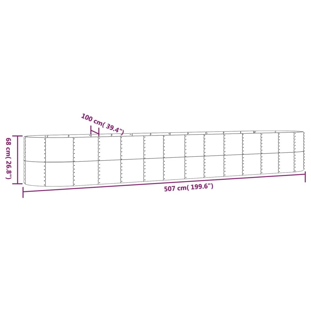 vidaXL Høybed pulverlakkert stål 507x100x68 cm sølv