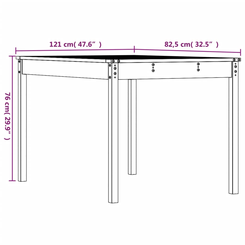 vidaXL Hagebord honningbrun 121x82,5x76 cm heltre furu