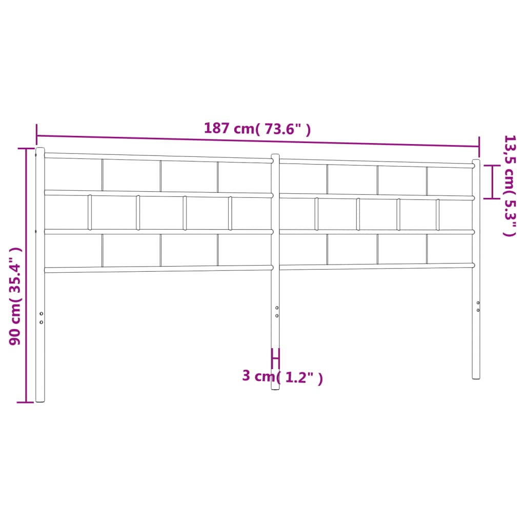 vidaXL Sengegavl i metall hvit 180 cm