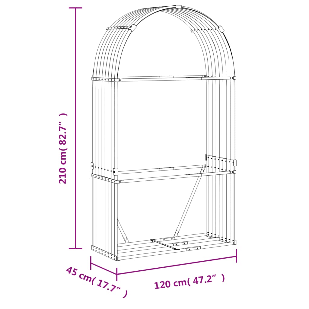 vidaXL Vedholder lysegrå 120x45x210 cm galvanisert stål