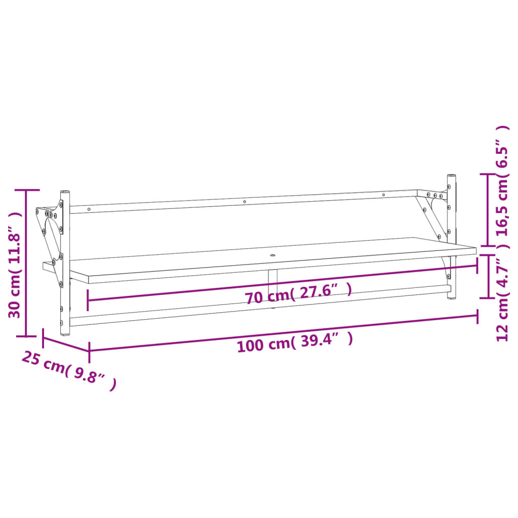 vidaXL Vegghyller med stenger 2 stk røkt eik 100x25x30 cm