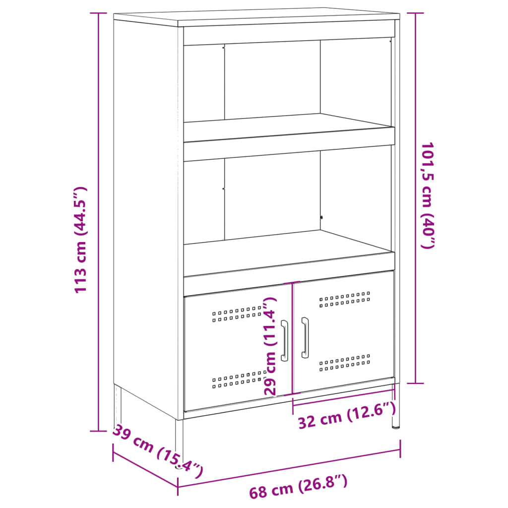 vidaXL Highboard svart 68x39x113 cm stål