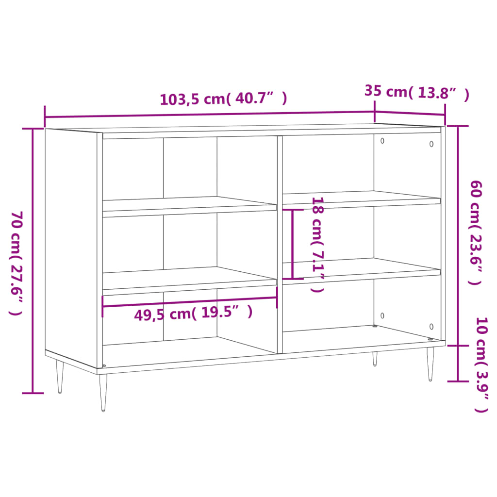 vidaXL Skjenk betonggrå 103,5x35x70 cm konstruert tre