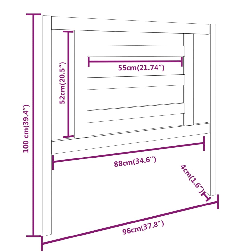 vidaXL Sengegavl 96x4x100 cm heltre furu