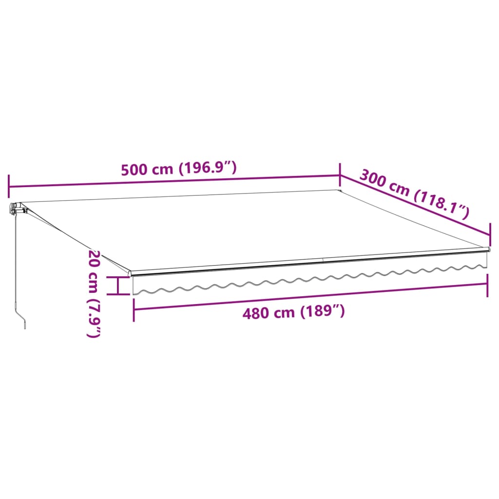 vidaXL Manuell uttrekkbar markise med LED antrasitt og hvit 500x300 cm