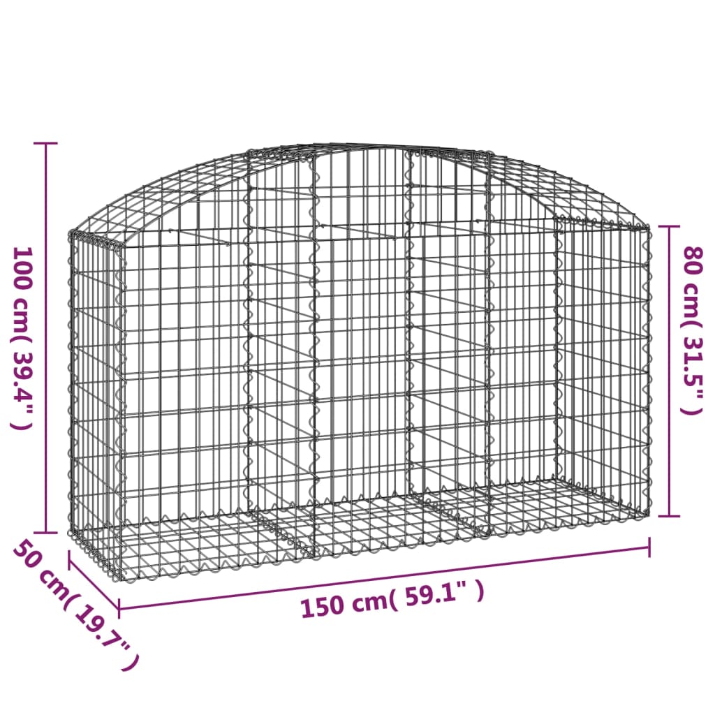 vidaXL Gabionkurv buet 150x50x80/100 cm galvanisert jern