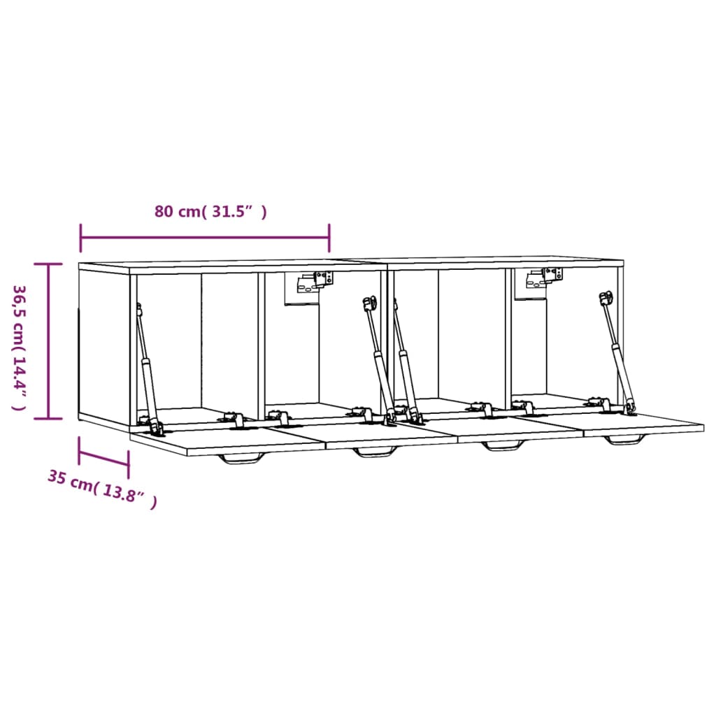 vidaXL Veggskap 2 stk røkt eik 80x35x36,5 cm konstruert tre