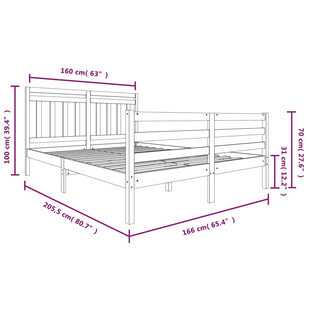 vidaXL Sengeramme heltre 160x200 cm