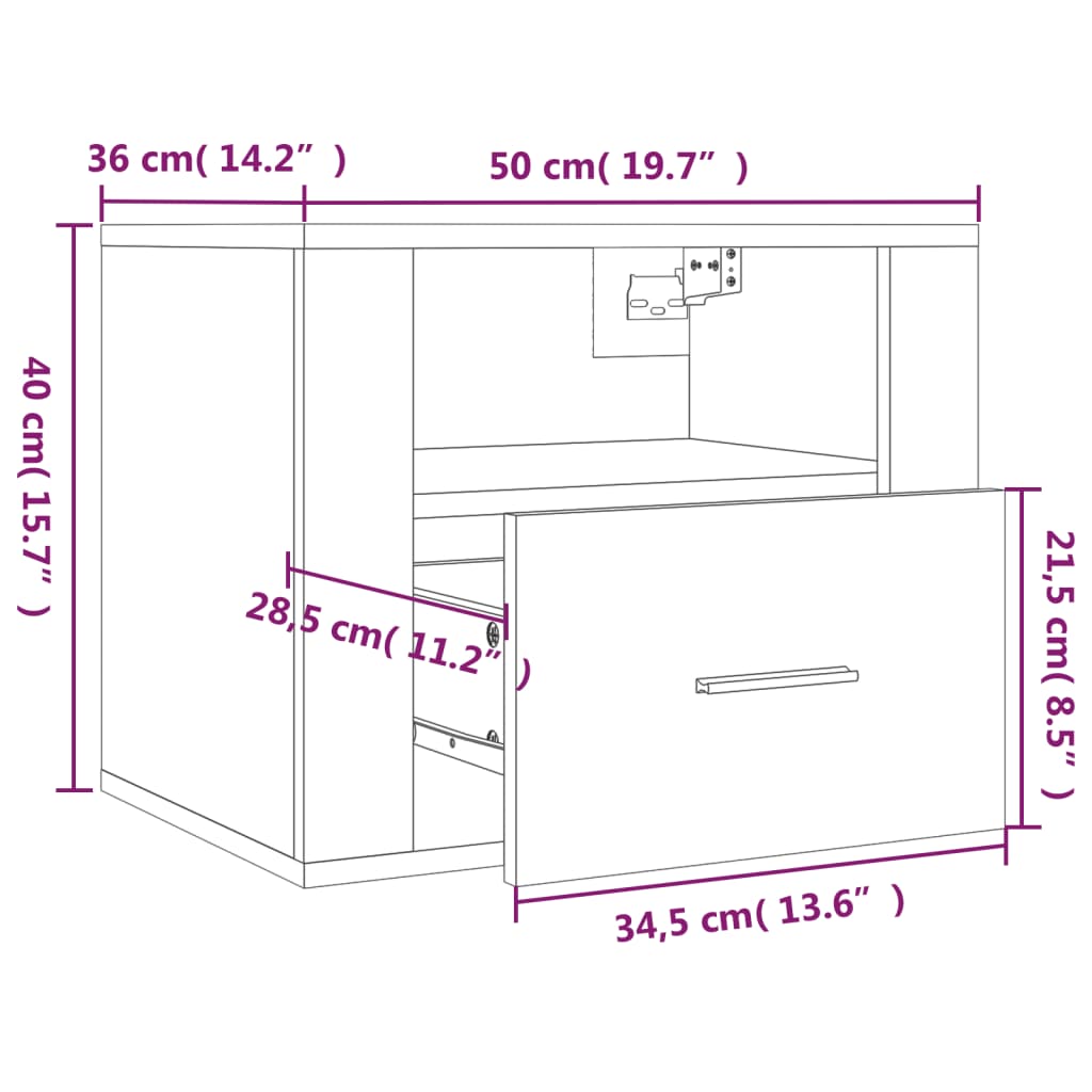 vidaXL Veggmonterte nattbord 2 stk hvit 50x36x40 cm