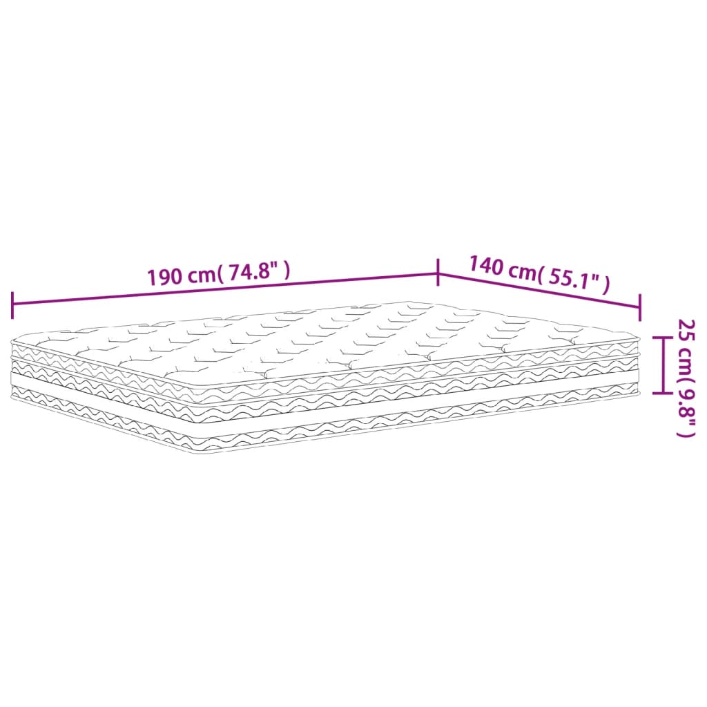 vidaXL Madrass med pocketfjær middels 140x190 cm