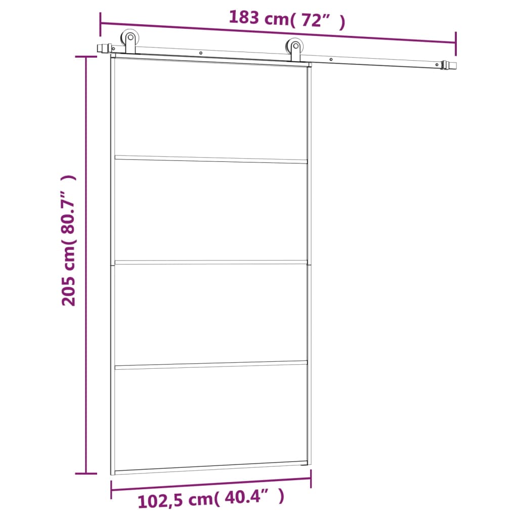 vidaXL Skyvedør med monteringssett 102,5x205 cm ESG glass og aluminium