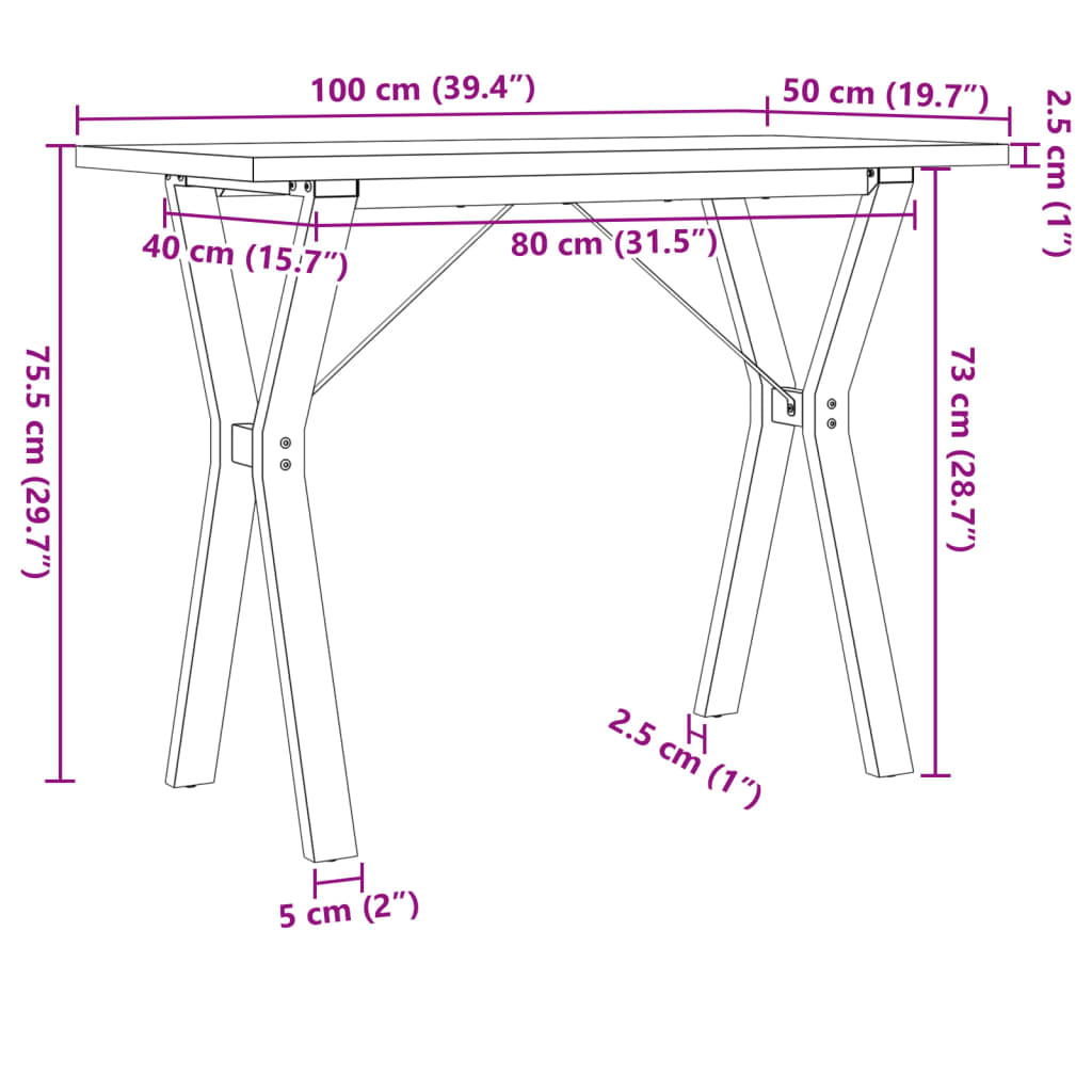 vidaXL Spisebord Y-ramme 100x50x75,5 cm heltre furu og støpejern