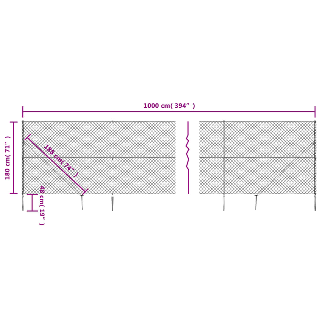 vidaXL Nettinggjerde med stolpespyd 1,8x10 m sølv