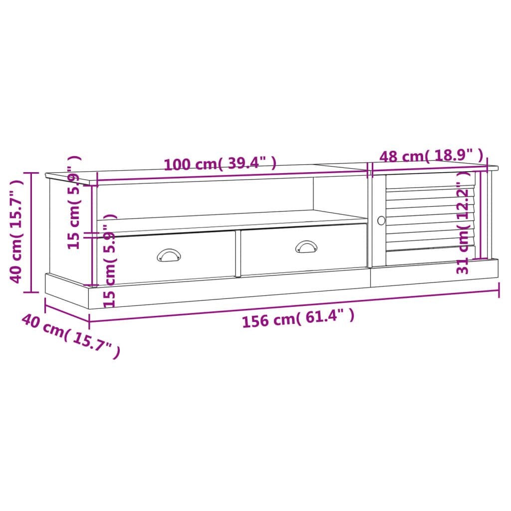 vidaXL TV-benk VIGO grå 156x40x40 cm heltre furu