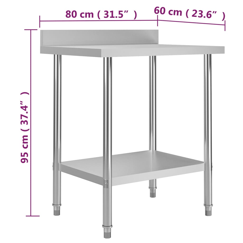 vidaXL Arbeidsbord for kjøkken med bakplater 80x60x93 rustfritt stål