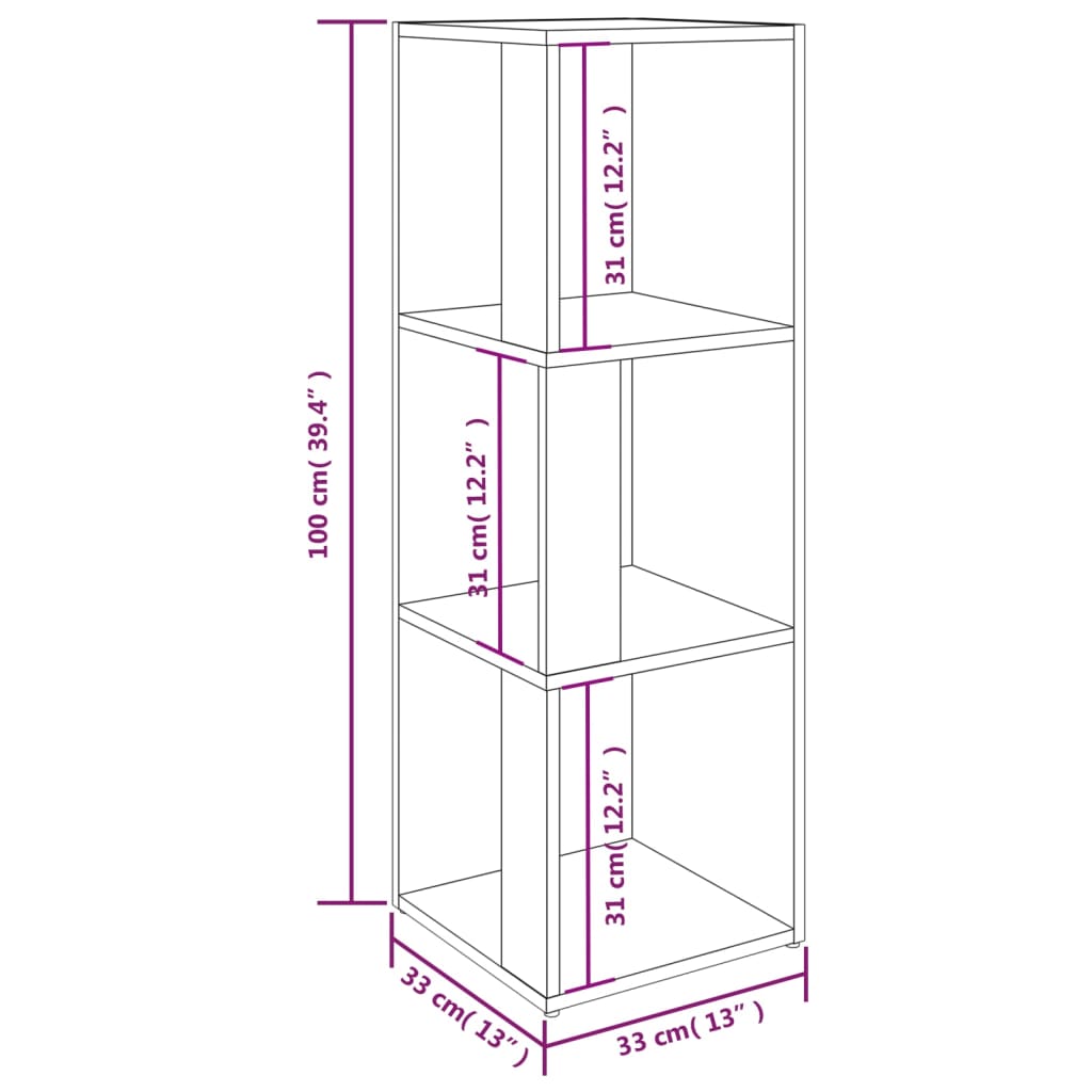 vidaXL Hjørneskap røkt eik 33x33x100 cm konstruert tre