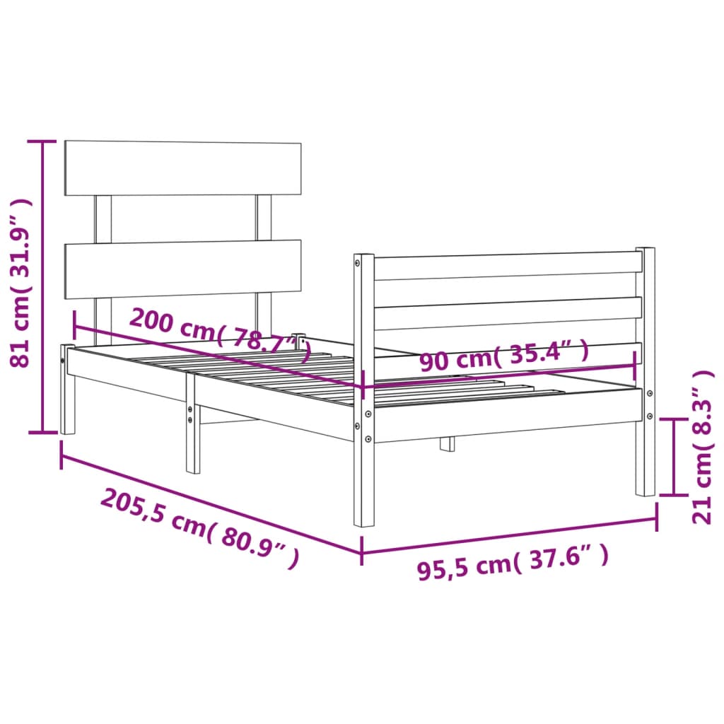 vidaXL Sengeramme med hodegavl 90x200 cm heltre