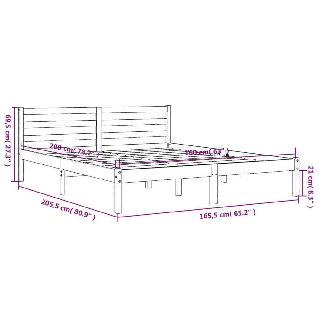 vidaXL Sengeramme uten madrass voksbrun 160x200 cm heltre furu