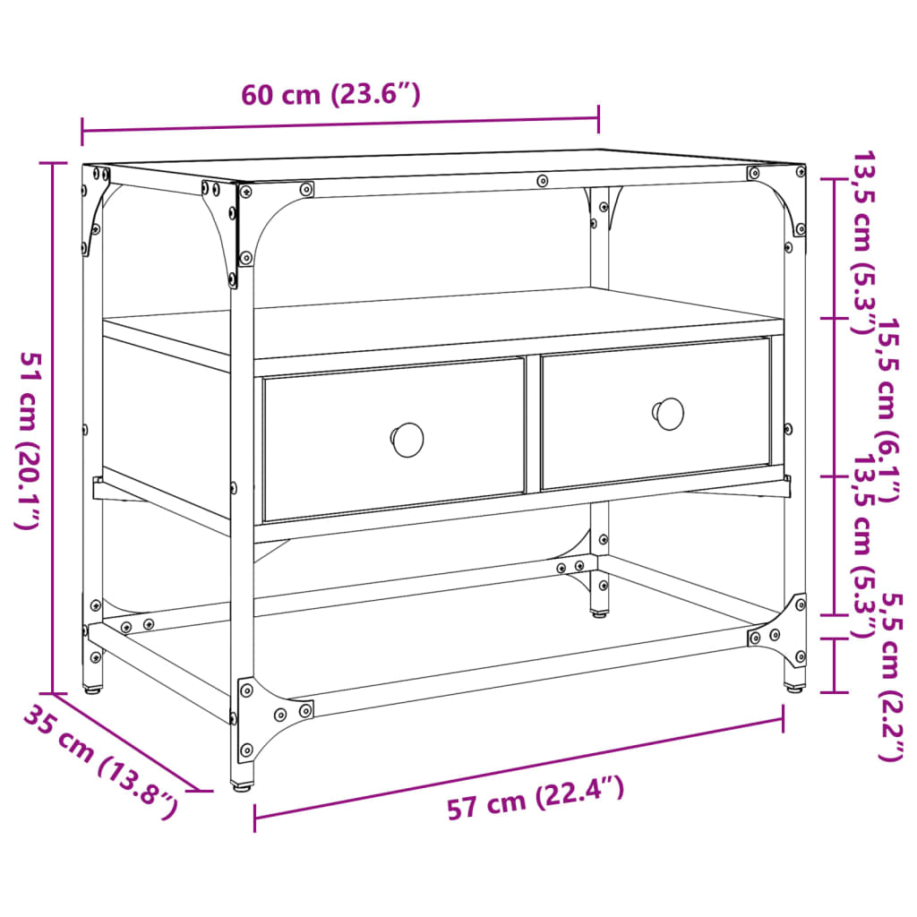 vidaXL TV-benk med glasstopp grå sonoma 60x35x51 cm konstruert tre